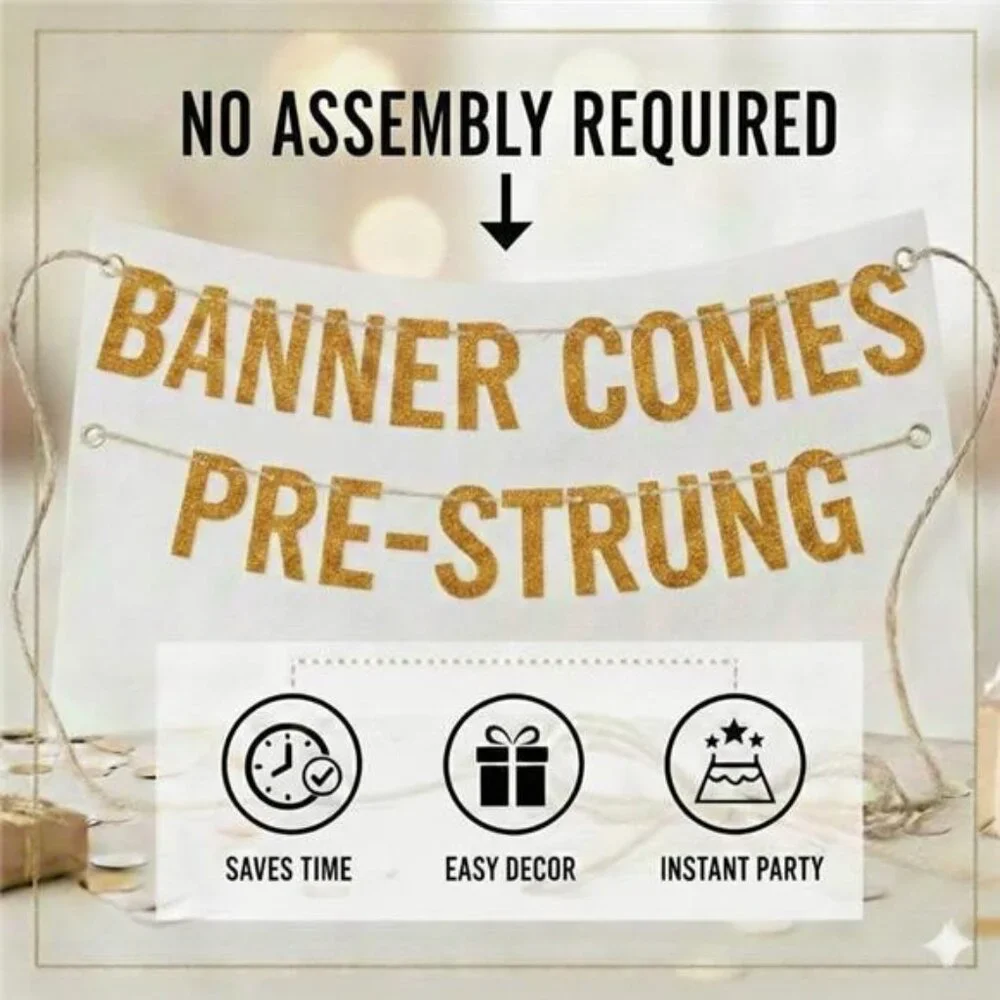 Funny 21st Birthday Banner Gold Glitter Pre Strung Party Decorations for Men Wom